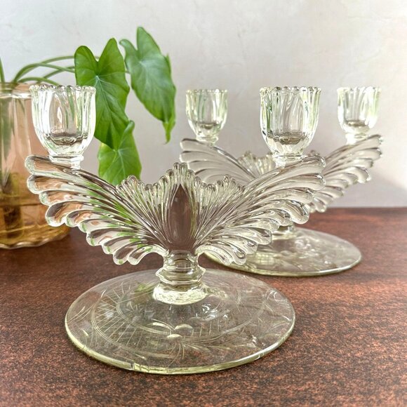 Tiffin Art Deco Double Candle Holders - Picture 1 of 13